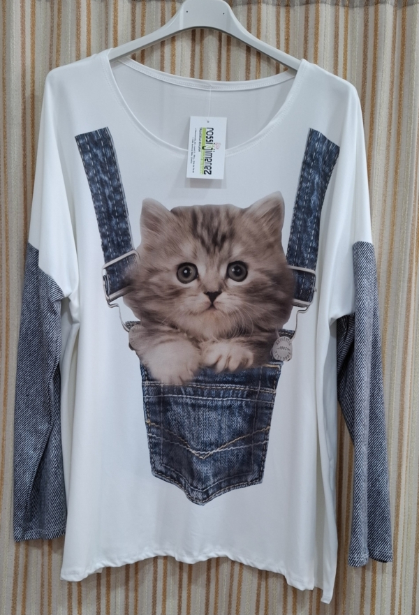 Camiseta Impresión Gatito (Talla única 46 a 54 aprox.)
