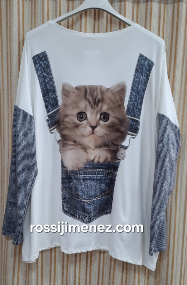 Camiseta Impresión Gatito (Talla única 46 a 54 aprox.) - Imagen 2