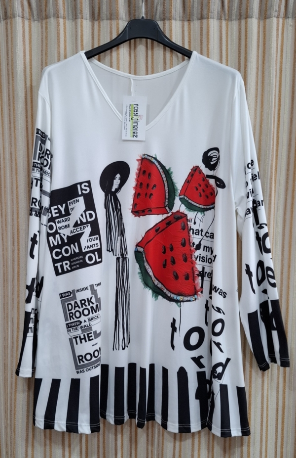 Camiseta Maxi Impresión Sandía (Talla única 48 a 60 aprox.)