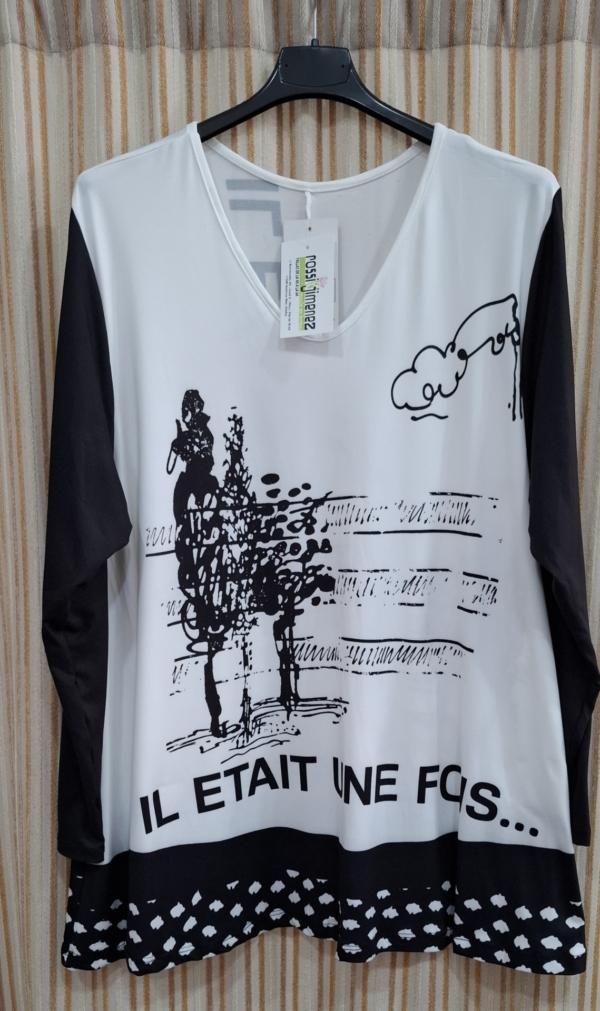 Camiseta Maxi Impresión Blanco y Negro (Talla única 48 a 60 aprox.)