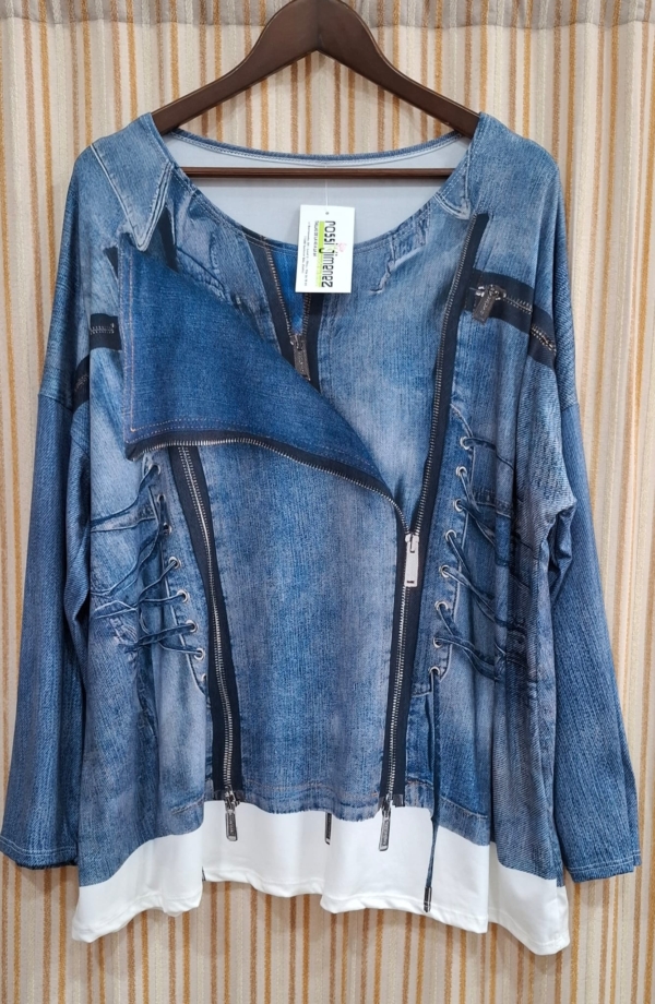 Camiseta Impresión Cazadora  Vaquera (Talla única 46 a 54 aprox.)