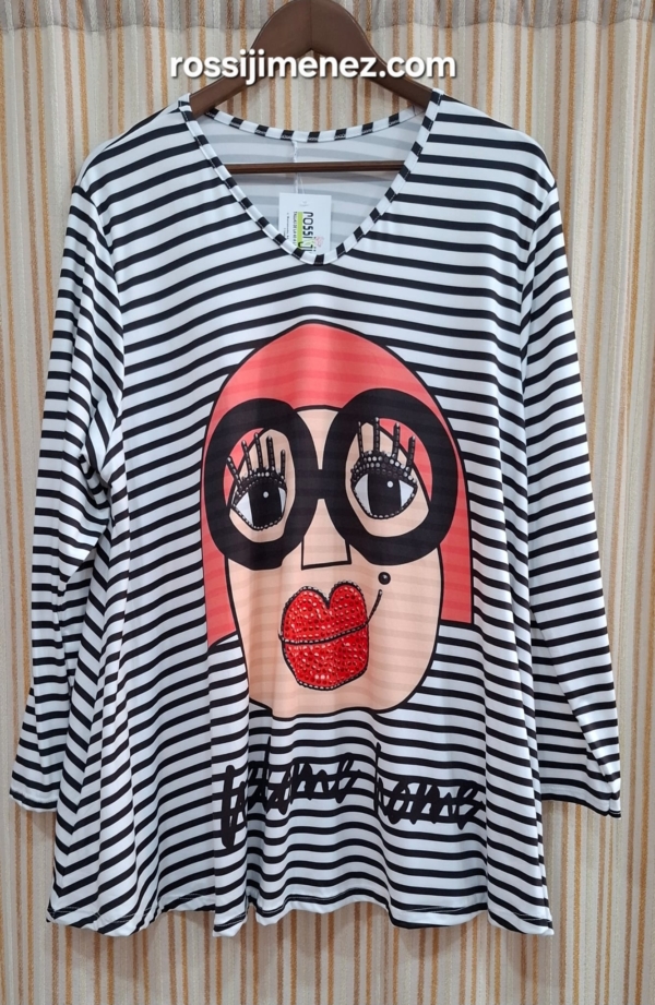 Camiseta Maxi Impresión Rayas  (Talla única 48 a 60 aprox.)