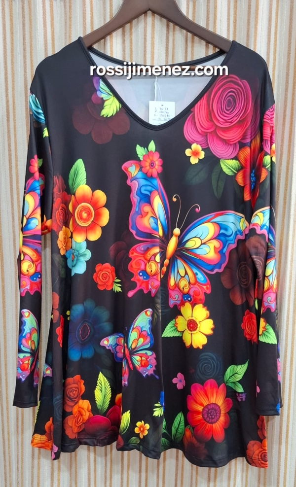 Camiseta Maxi Impresión Mariposas (Talla única 48 a 60 aprox.)