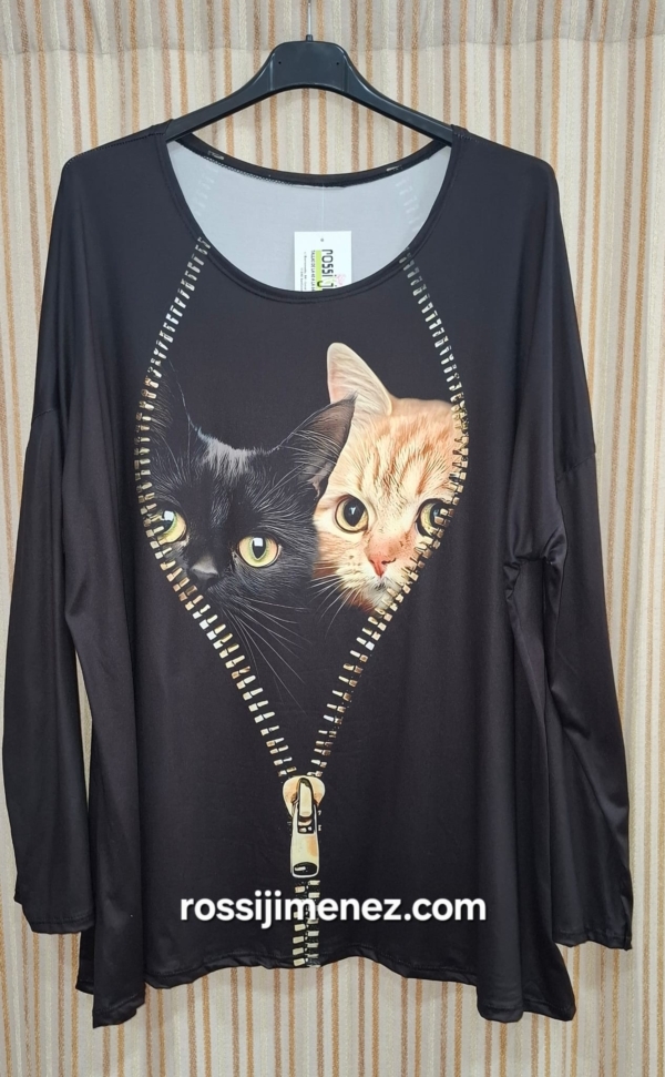 Camiseta Impresión Cremallera Gatos (Talla única 46 a 54 aprox.)