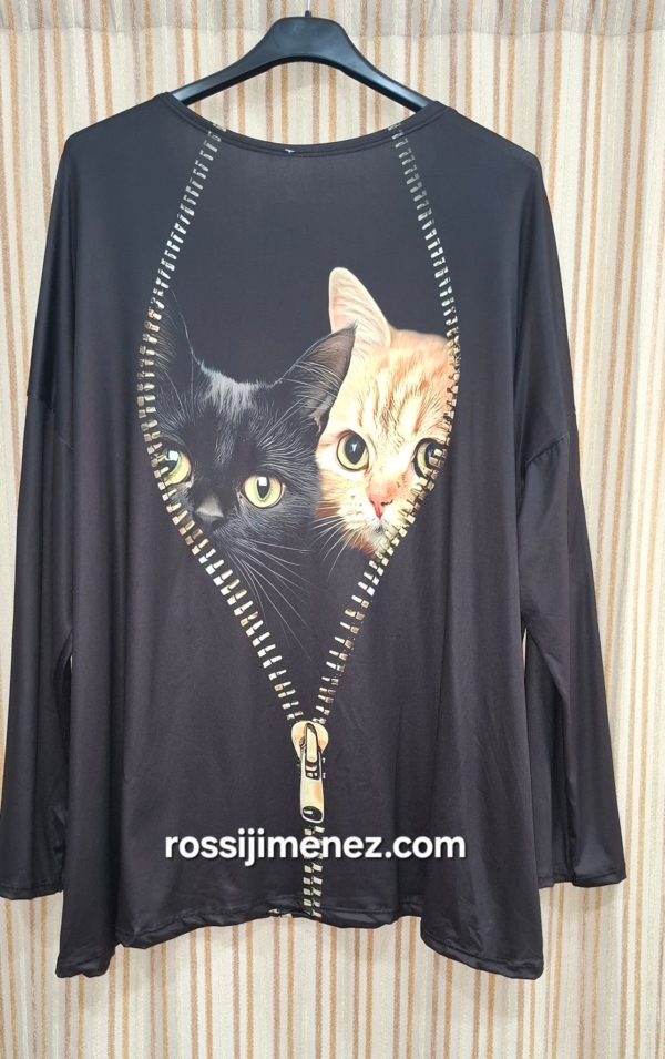 Camiseta Impresión Cremallera Gatos (Talla única 46 a 54 aprox.) - Imagen 2
