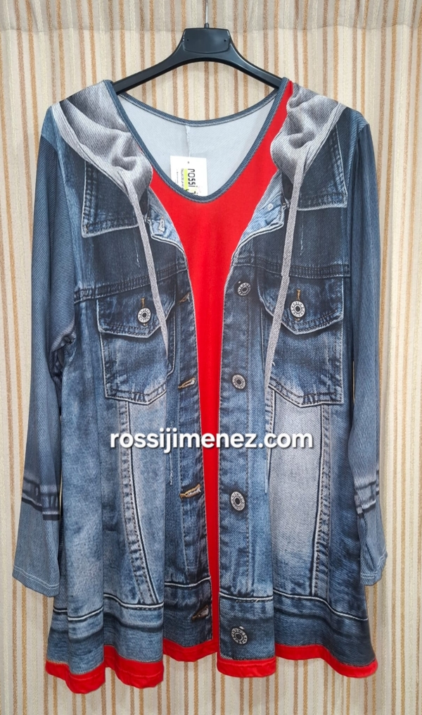 Camiseta Maxi Impresión Tejana /Rojo (Talla única 48 a 60 aprox.)
