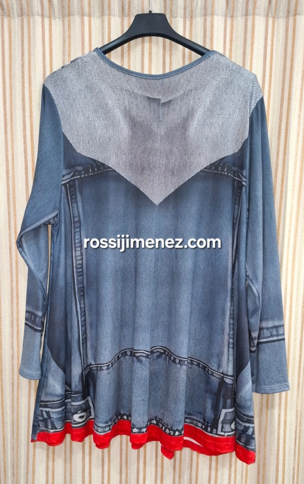 Camiseta Maxi Impresión Tejana /Rojo (Talla única 48 a 60 aprox.) - Imagen 2