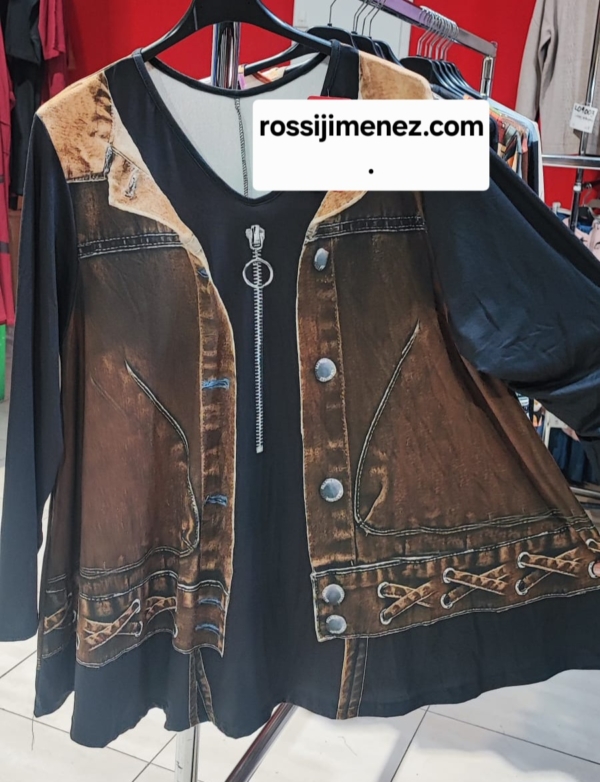 Camiseta Maxi Impresión Tejana Marrón /Negro (Talla única 48 a 60 aprox.)