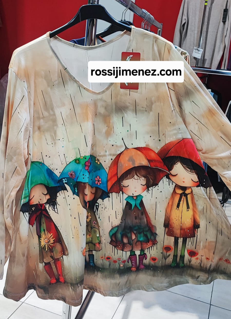 Camiseta Maxi Impresión Niñas Paraguas (Talla única 48 a 60 aprox.)