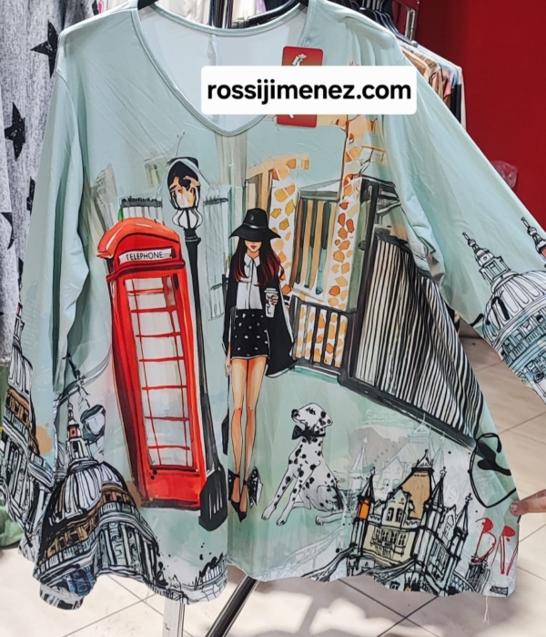 Camiseta Maxi Impresión Chica Ciudad (Talla única 48 a 60 aprox.)
