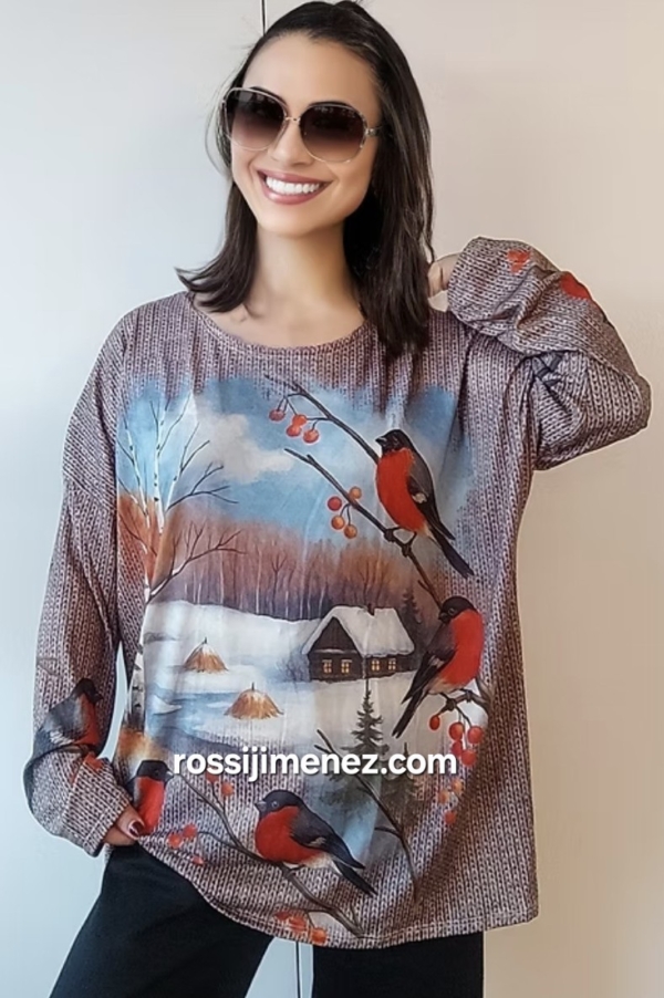 Camiseta Impresión Pajaritos (Talla única 46 a 54 aprox.)