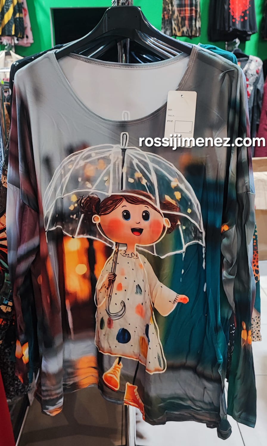 Camiseta Impresión Niña Paraguas (Talla única 46 a 54 aprox.)