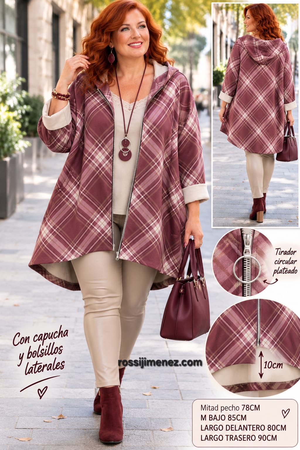 Chaqueta Antelina Cuadros Burdeos (Talla única 52/54 a 60/62 aprox.)