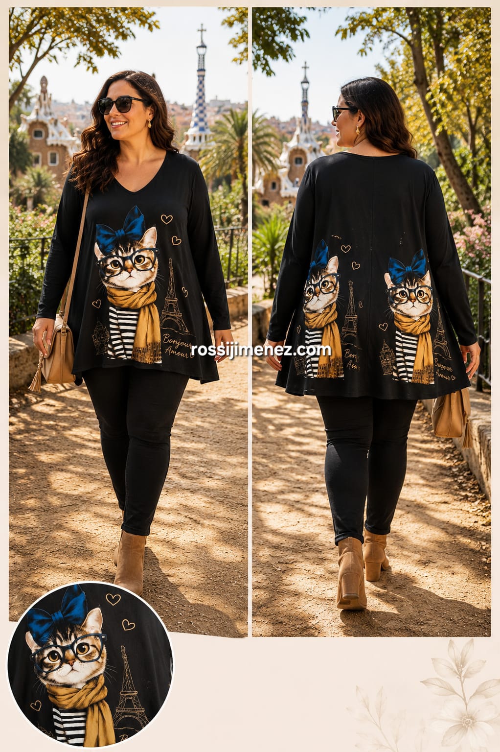 Camiseta Impresión Maxi Gato París (Talla única 54 a 60 aprox.)