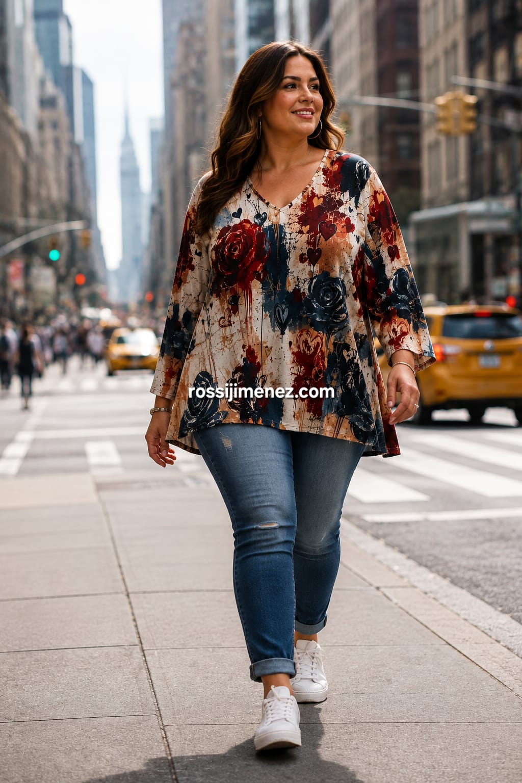 Camiseta Impresión Maxi Flores y Corazones (Talla única 54 a 60 aprox.)