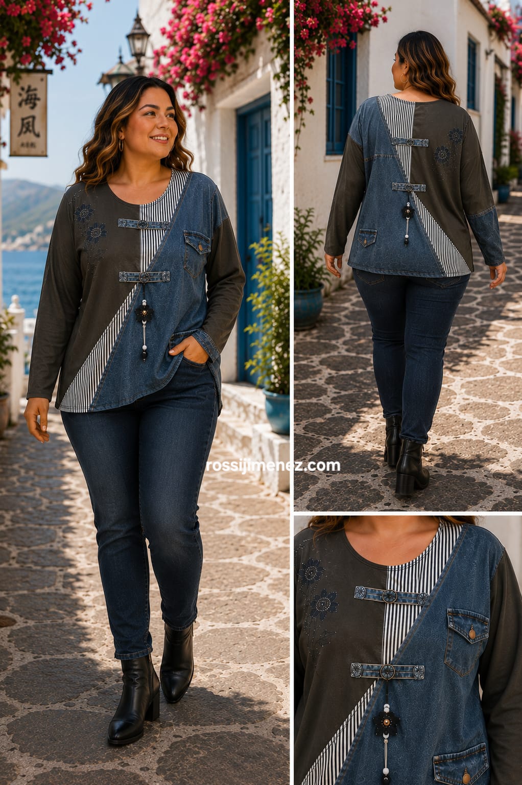 Camiseta Impresión Curvy Vaquera/Colgante (Talla única 48 a 54 aprox.)