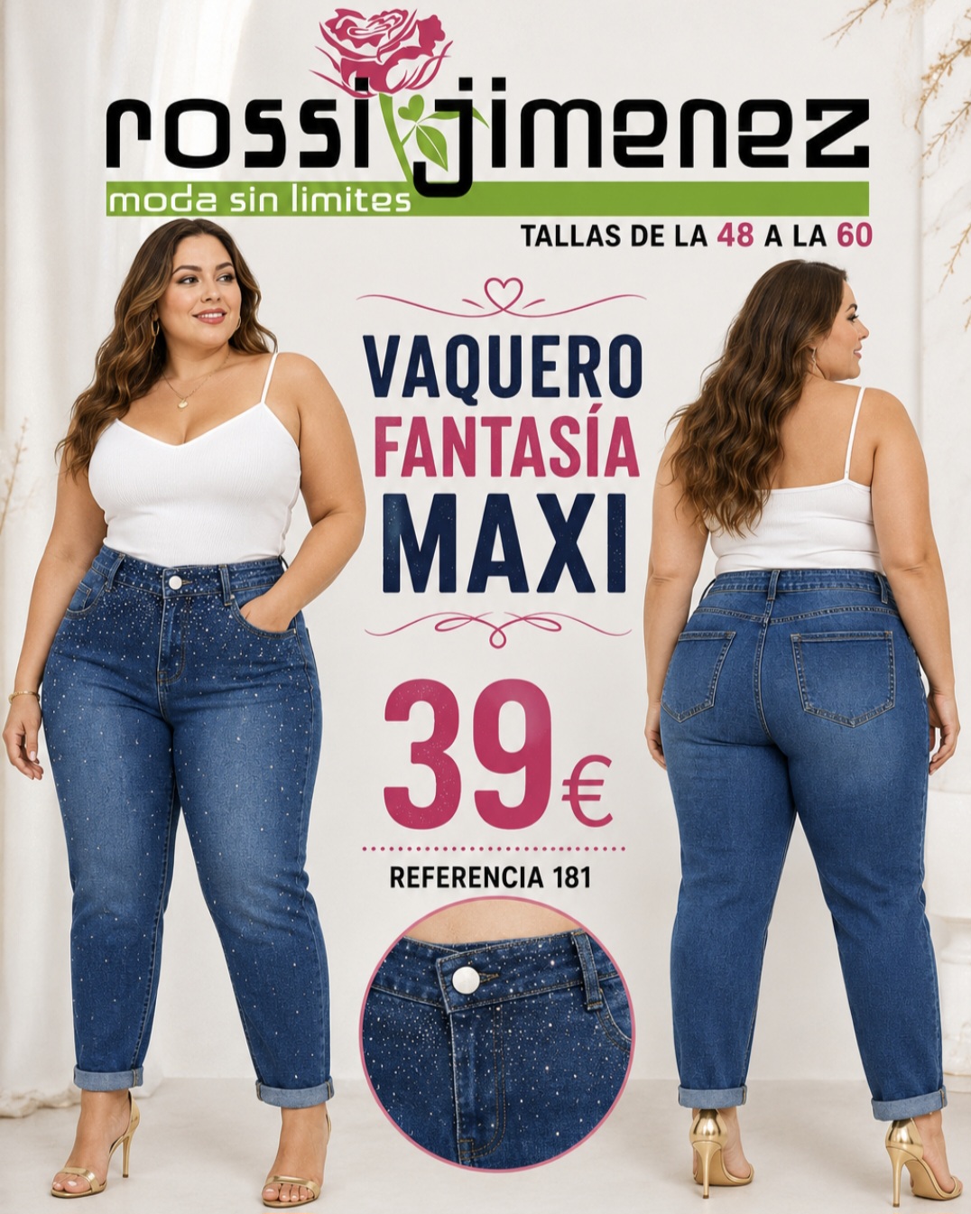 Pantalón vaquero brillos (Tallas 48 a 60) ref 181