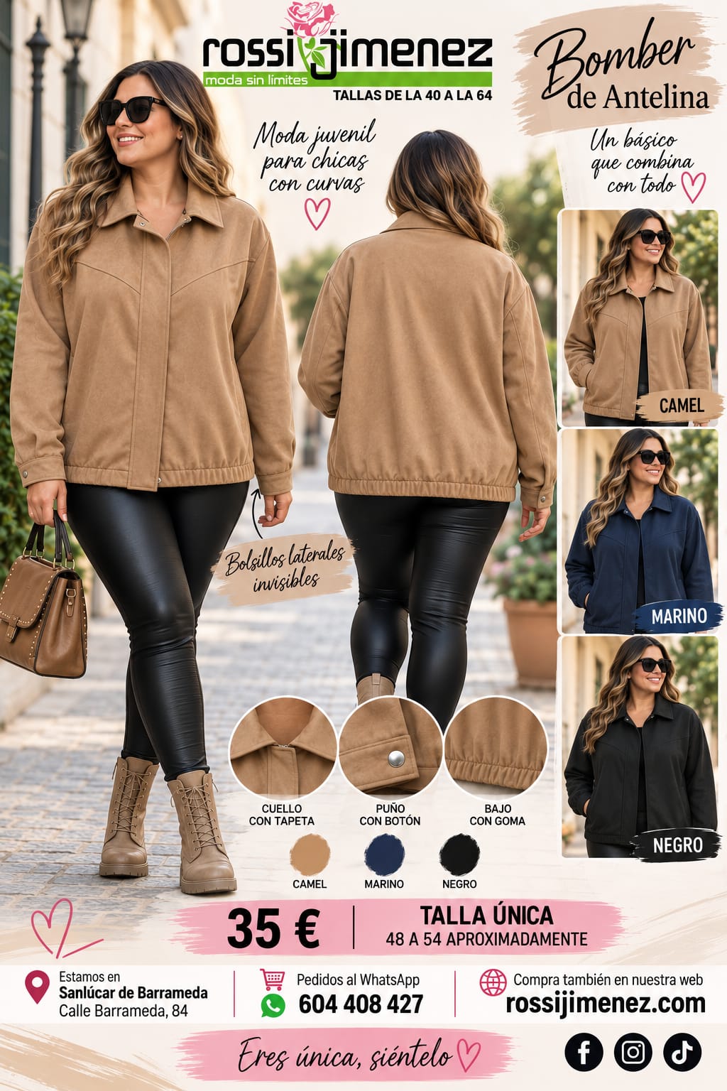 Chaqueta Bomber Antelina (Talla única 48 a 54 aprox.)