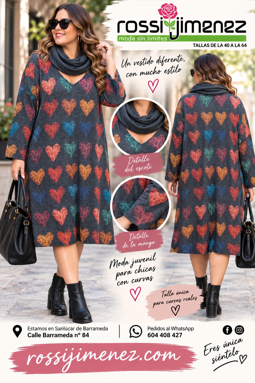 Vestido + Braga Cuello Impresión Corazones de lana (Talla única 48 a 52 aprox.)