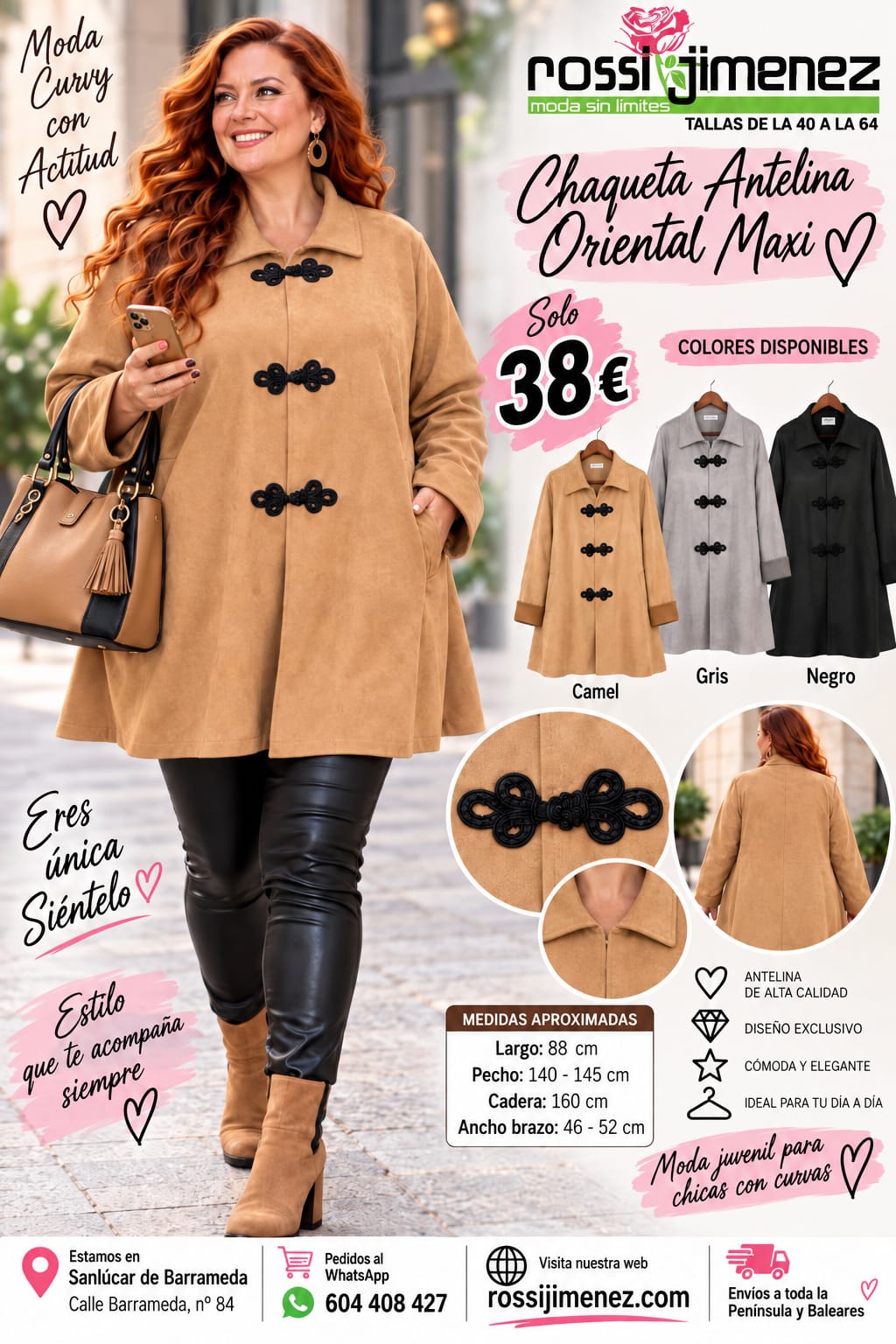 Chaqueta Antelina Oriental Maxi (Talla única 52 a 58/60 aprox.)