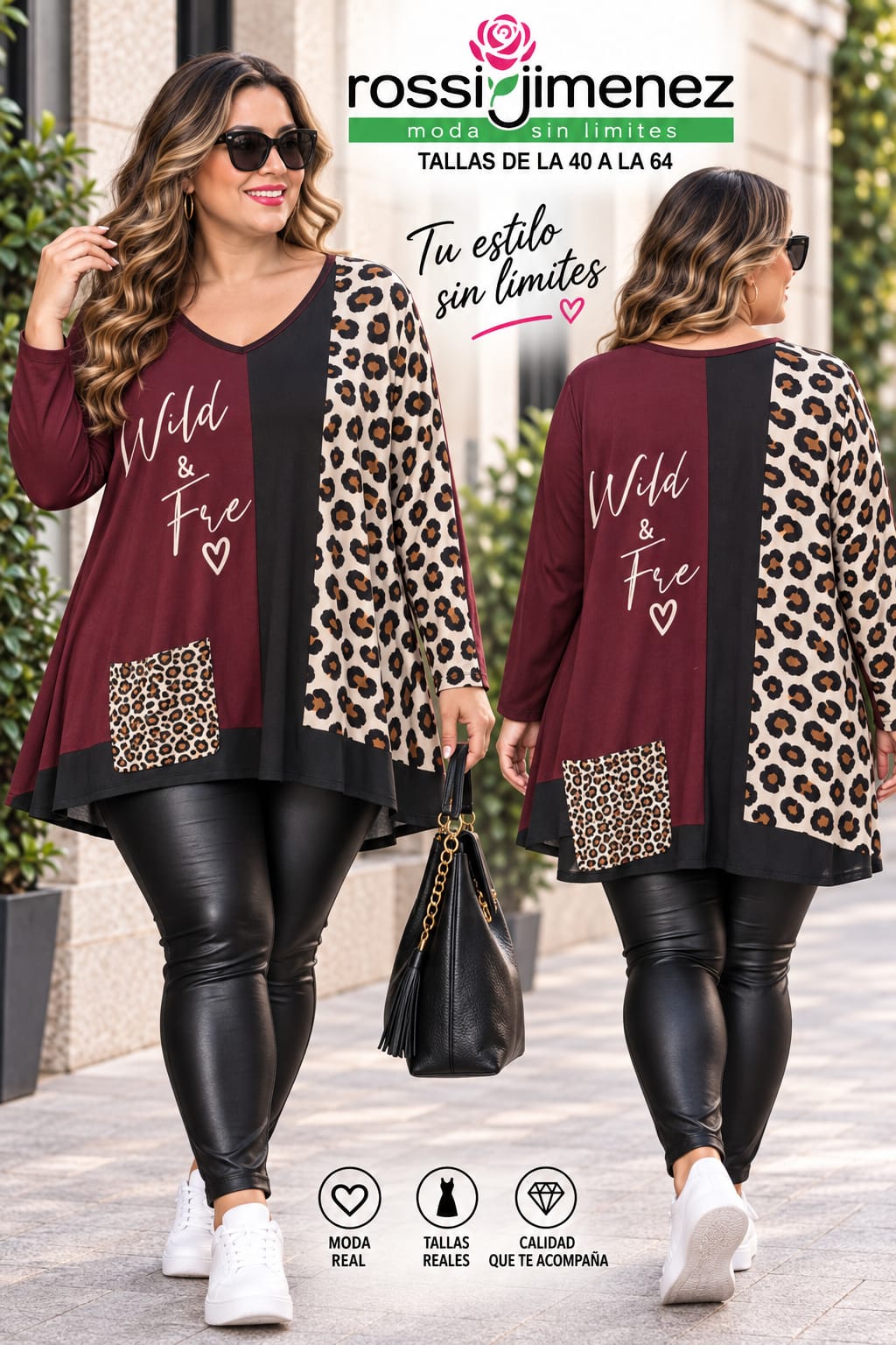 Camiseta Impresión Maxi Burdeos con Print (Talla única 54 a 60 aprox.)