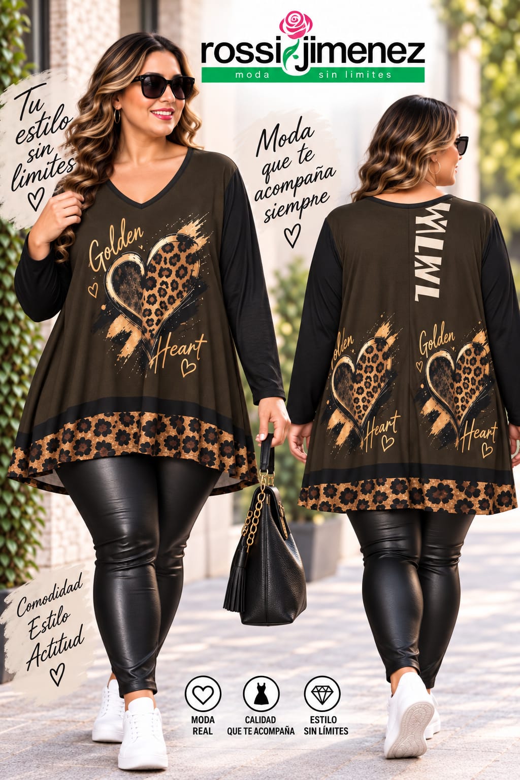 Camiseta Impresión Maxi Corazón Dorado (Talla única 54 a 60 aprox.)