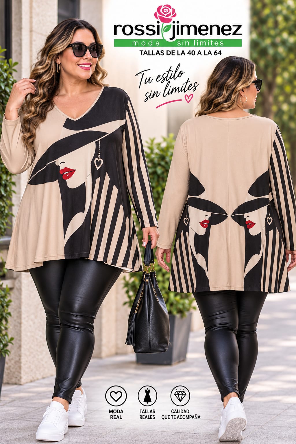 Camiseta Impresión Maxi Silueta Rayas (Talla única 54 a 60 aprox.)