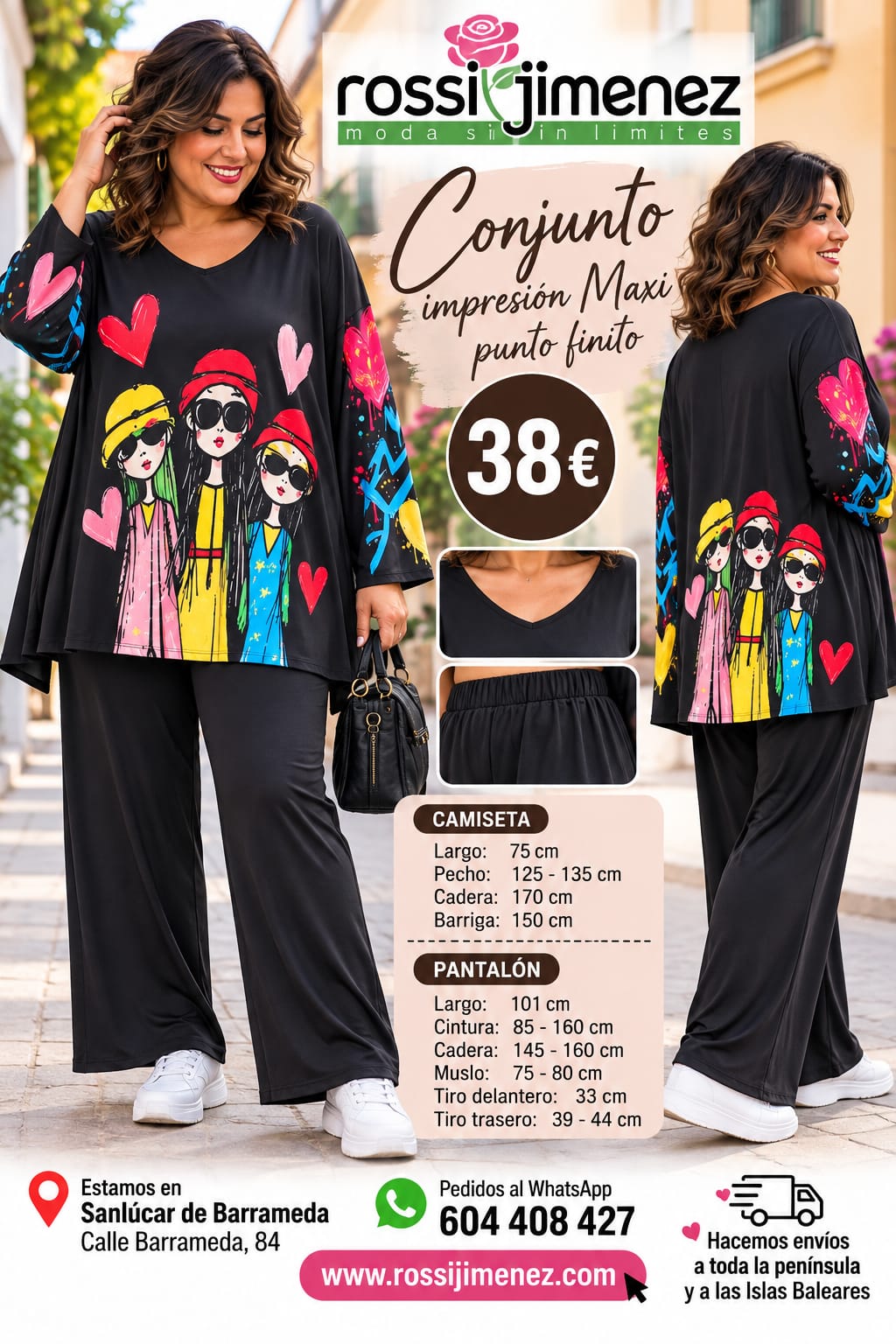 Conjunto Impresión Maxi 3 Chicas Negro (Talla única 52 a 56/58 aprox.)