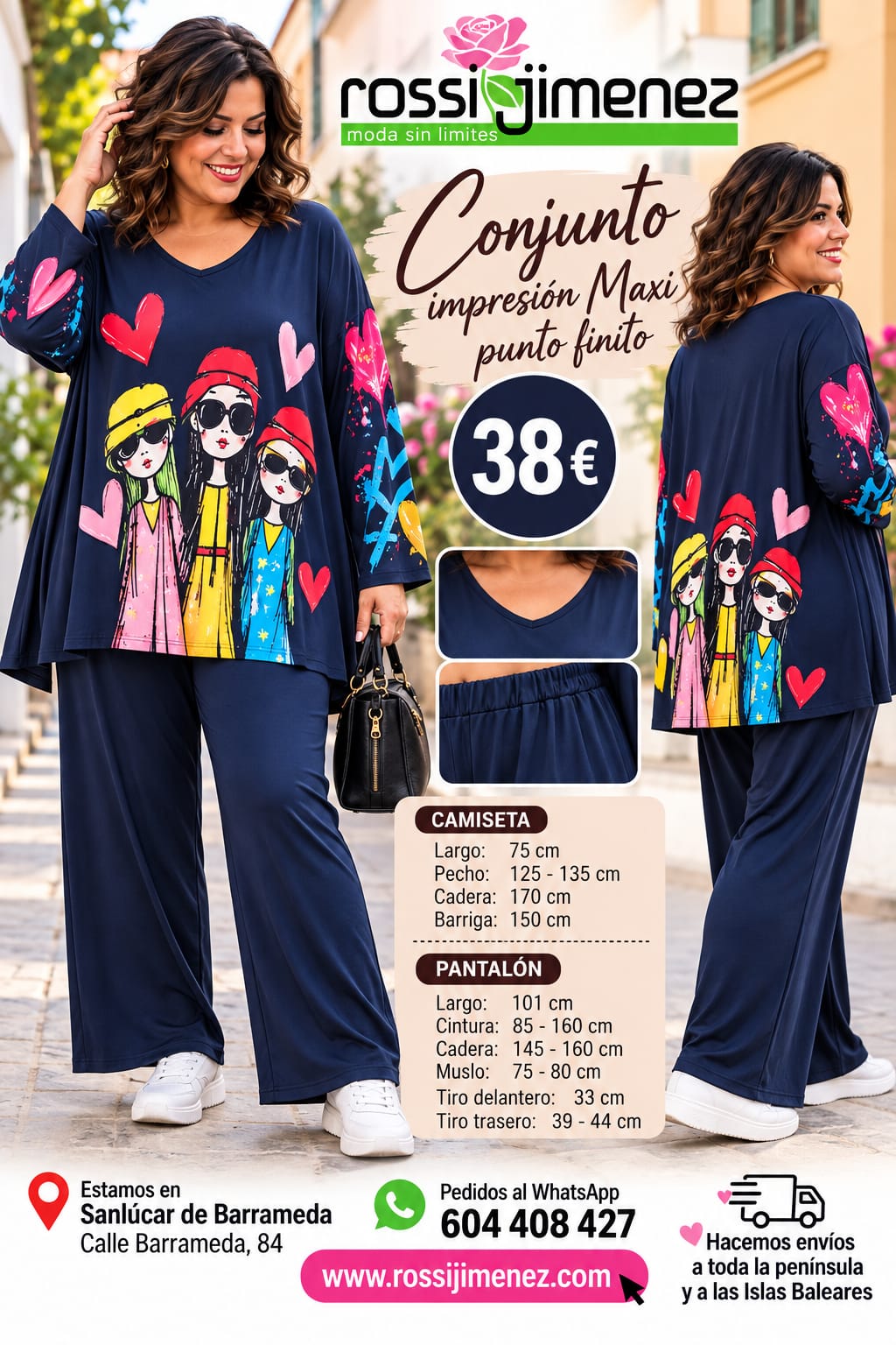Conjunto Impresión Maxi 3 Chicas Marino (Talla única 52 a 56/58 aprox.)