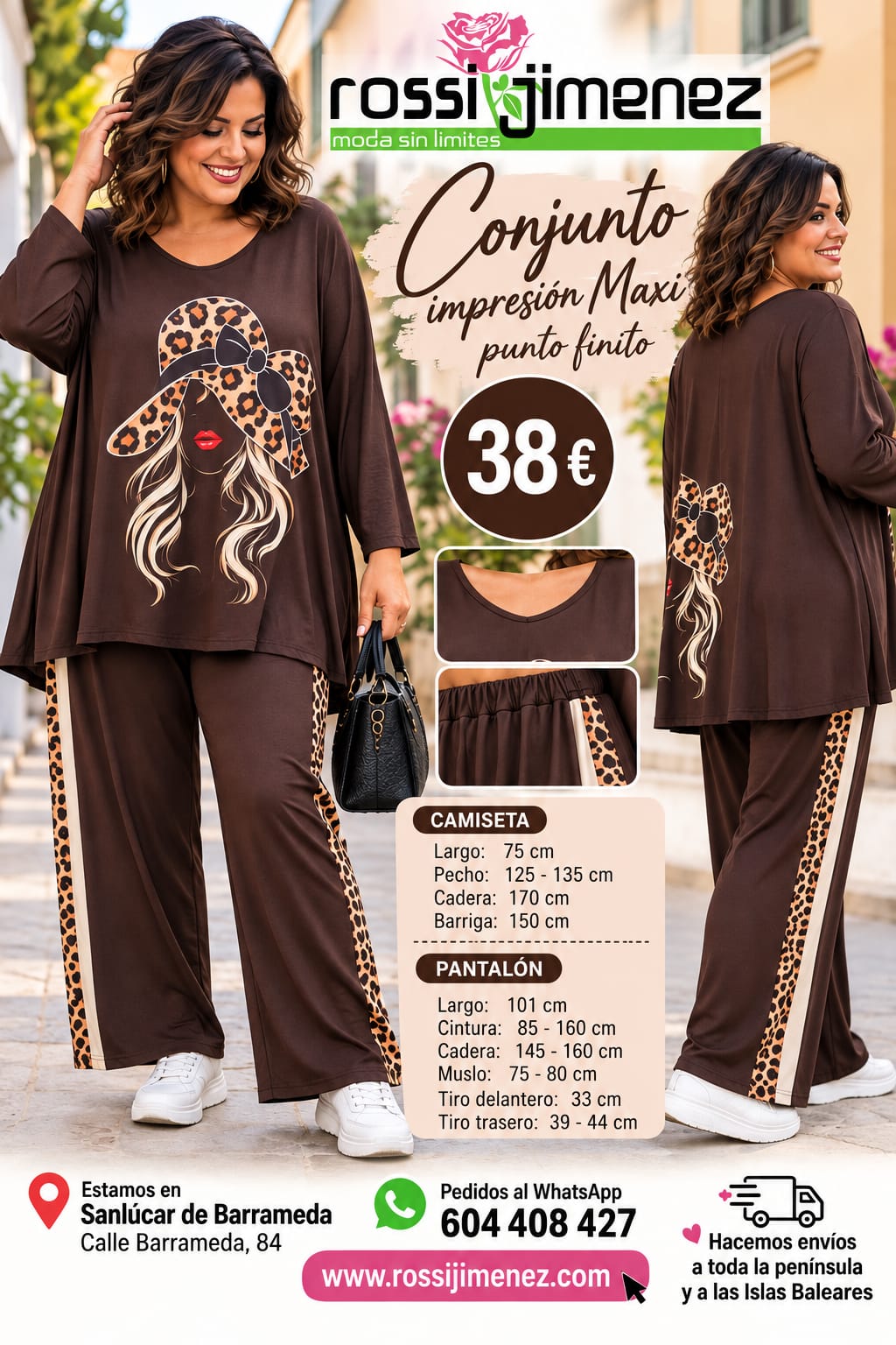 Conjunto Impresión Maxi Chica Sombrero marrón (Talla única 52 a 56/58 aprox.)