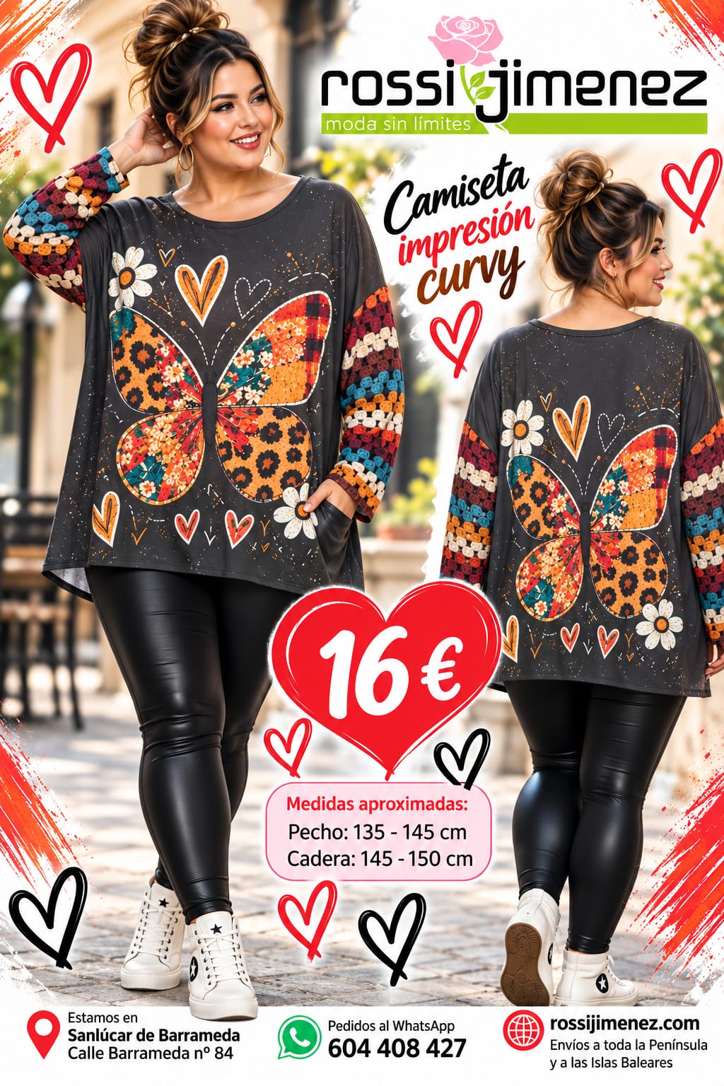 Camiseta Impresión Curvy Mariposa (Talla única 48 a 54 aprox.)